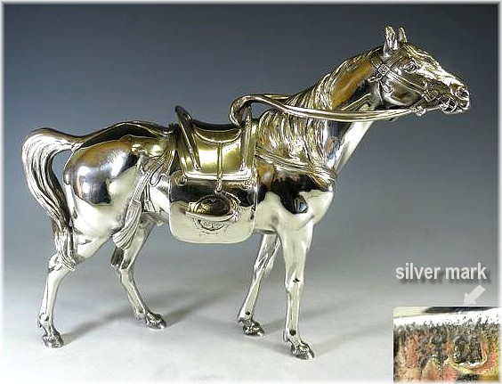 японская серебрянная скульптура Священный Конь Ками Ума, 1900-е гг.