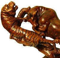 тигр и буйвол, деревянная резная скульптура
