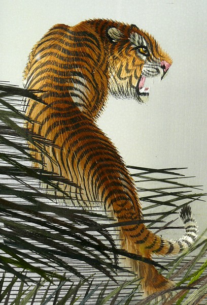 тигр, деталь вышивки на интерьерном экране
