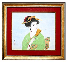 японская картина Дама с веером
