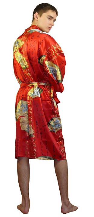 шелковый мужской халат- кимоно 