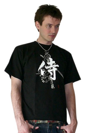 японская футболка с иероглифом и изображением воина с катаной в руке. Interia Japaonica, японский онлайн магазин