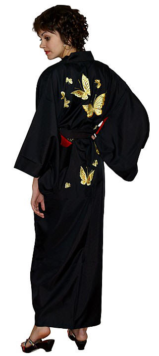 японское кимоно Золотые Бабочки с вышивкой и подкладкой