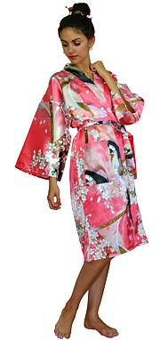 женский халатик -кимоно, иск. шелк, сделано в Японии 